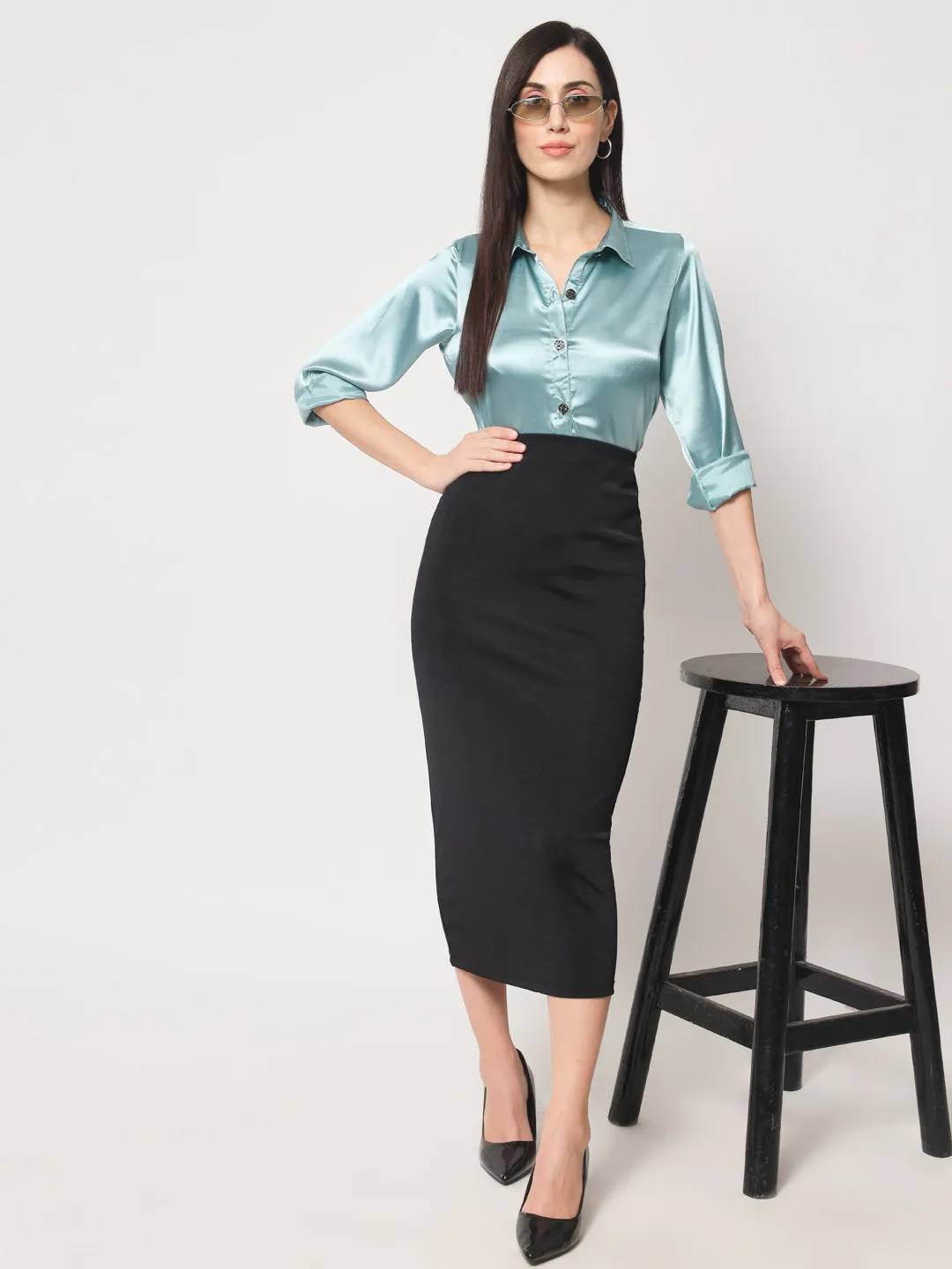 Women Blue Classic Slim Fit Casual Shirt