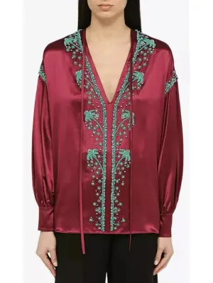 Women’s Bead-Embroidered Silk De Soie Top