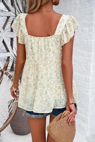 Women's Cap Sleeve Printed Square Neck Top