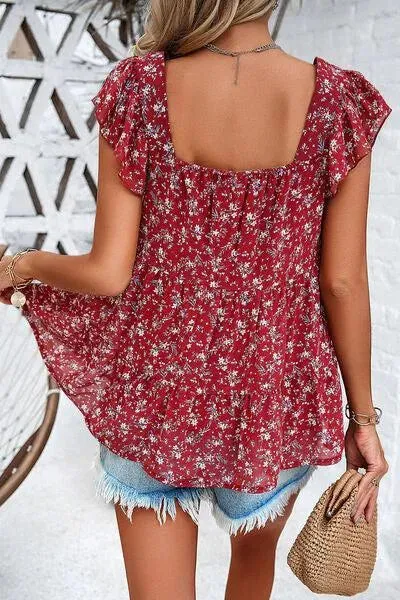 Women's Cap Sleeve Printed Square Neck Top