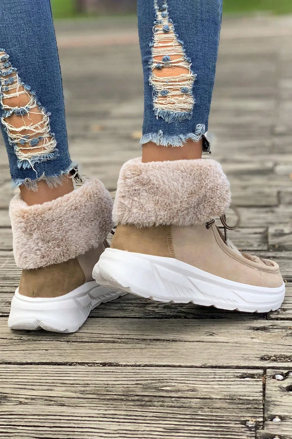 Women's Plush Suede Patched Lace Up Ankle Boots