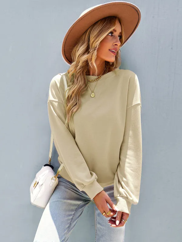 Women’s Solid Color Loose Fit Crewneck Sweatshirt