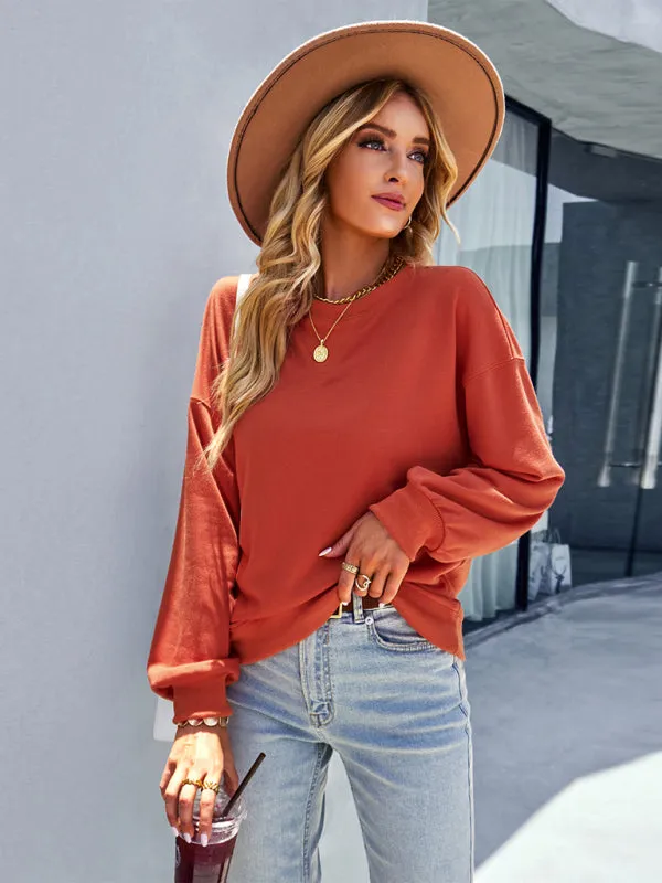 Women’s Solid Color Loose Fit Crewneck Sweatshirt