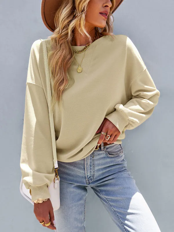 Women’s Solid Color Loose Fit Crewneck Sweatshirt