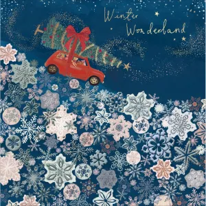 Woodmansterne Car on Snowflakes Christmas Card - 608667