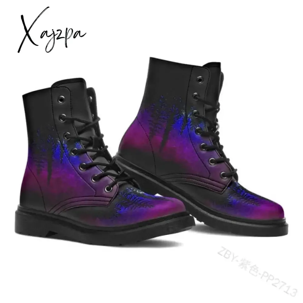 Xajzpa - HOT Skeleton Women Snow Ankle Boots Motorcycle Skull Pansy Low Heels Shoes Vintage Pu Leather Warm Winter Increase The 43